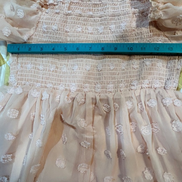 Pink Peach Frilly Short Dress Sheer Long Sleeves Textured Full Baby Doll Style M - Picture 8 of 9